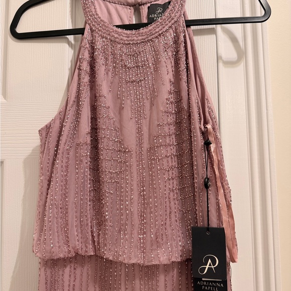 Adrianna Papell beaded halter blouson gown icy - Picture 6 of 9